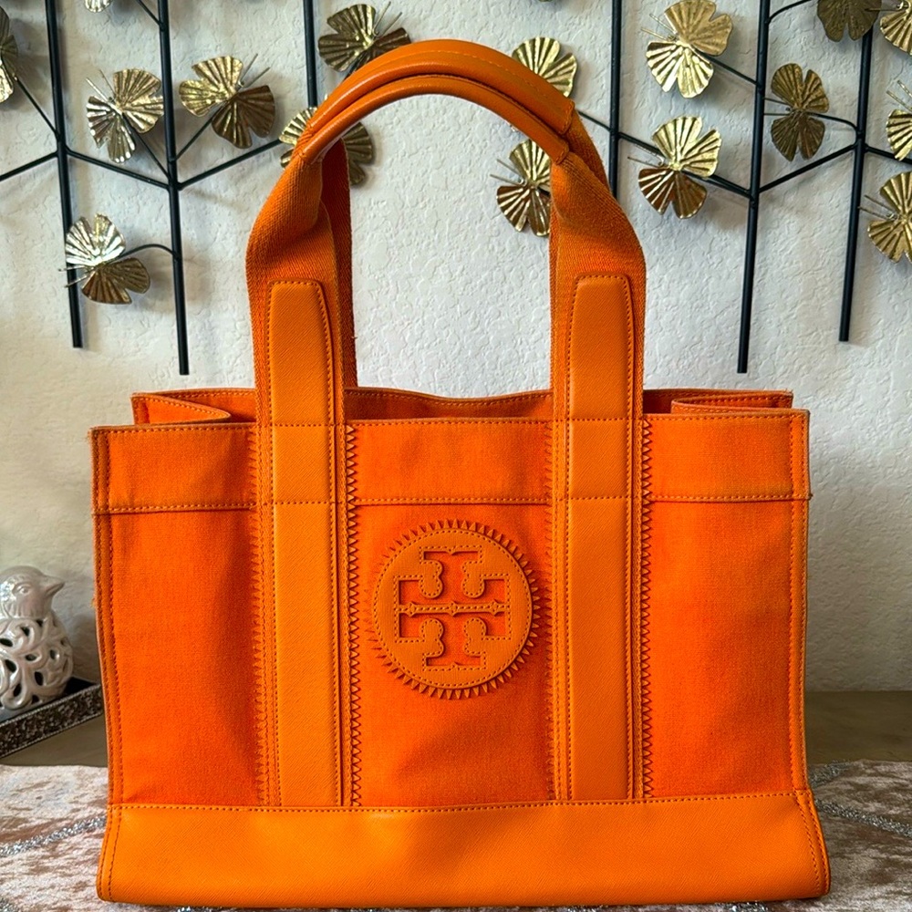Tory Burch Ella Tote Bag Orange Medium Size